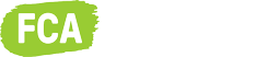 The Finn Church Aid logo. An abstract shape with the letters, "FCA".
